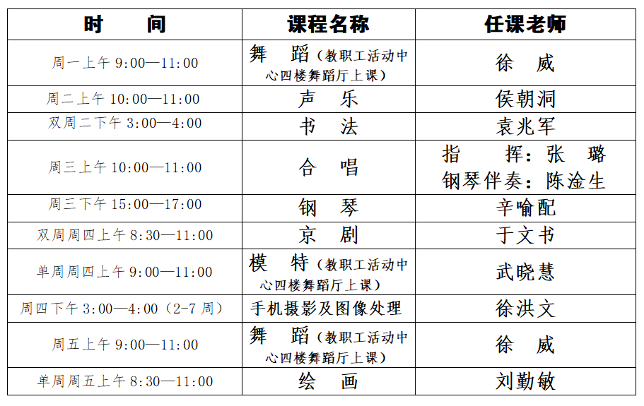 山东老年大学课程表图片